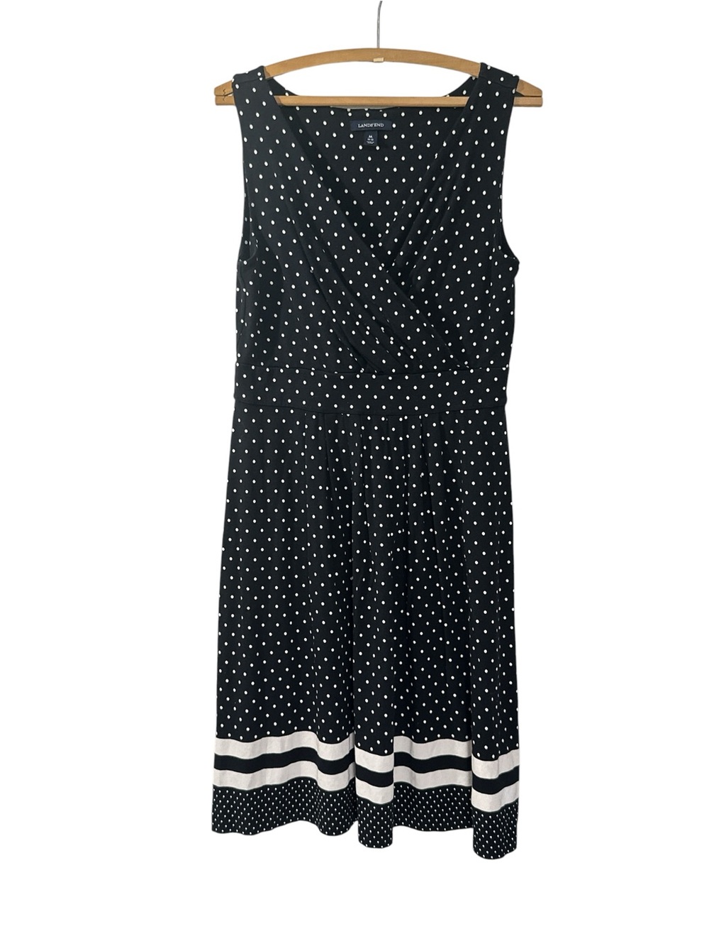Lands' End Black Polka Dot Top with White Dots